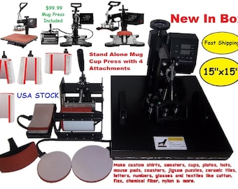 15x15 Heat Press Machine with Mug, Plate, Hat Attachments – All-in-One Craft Tool