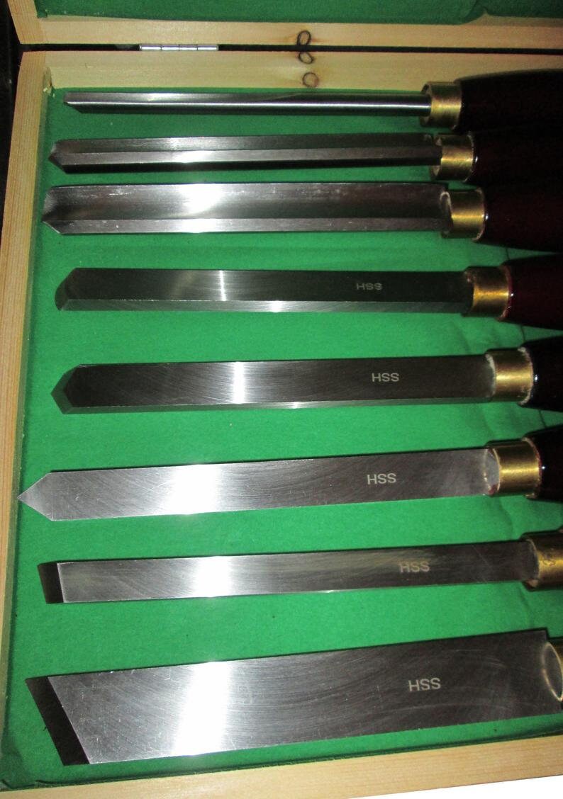 Wood Tool Set Lathes Chisel Tools in Wooden Storage Organizer Etsy