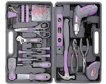 1 Brand New Tool Set & Case Tools Kit plus cordless screwdriver Tape Measure hobby craft tools Ladies Women