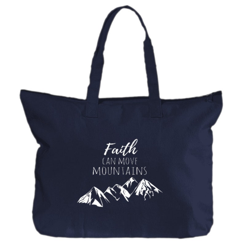 Faith Can Move Mountains Travel Zippered Tote Canvas Tote Sunday School Reading Bag Carry On Bag Teacher Gifts Bible Study