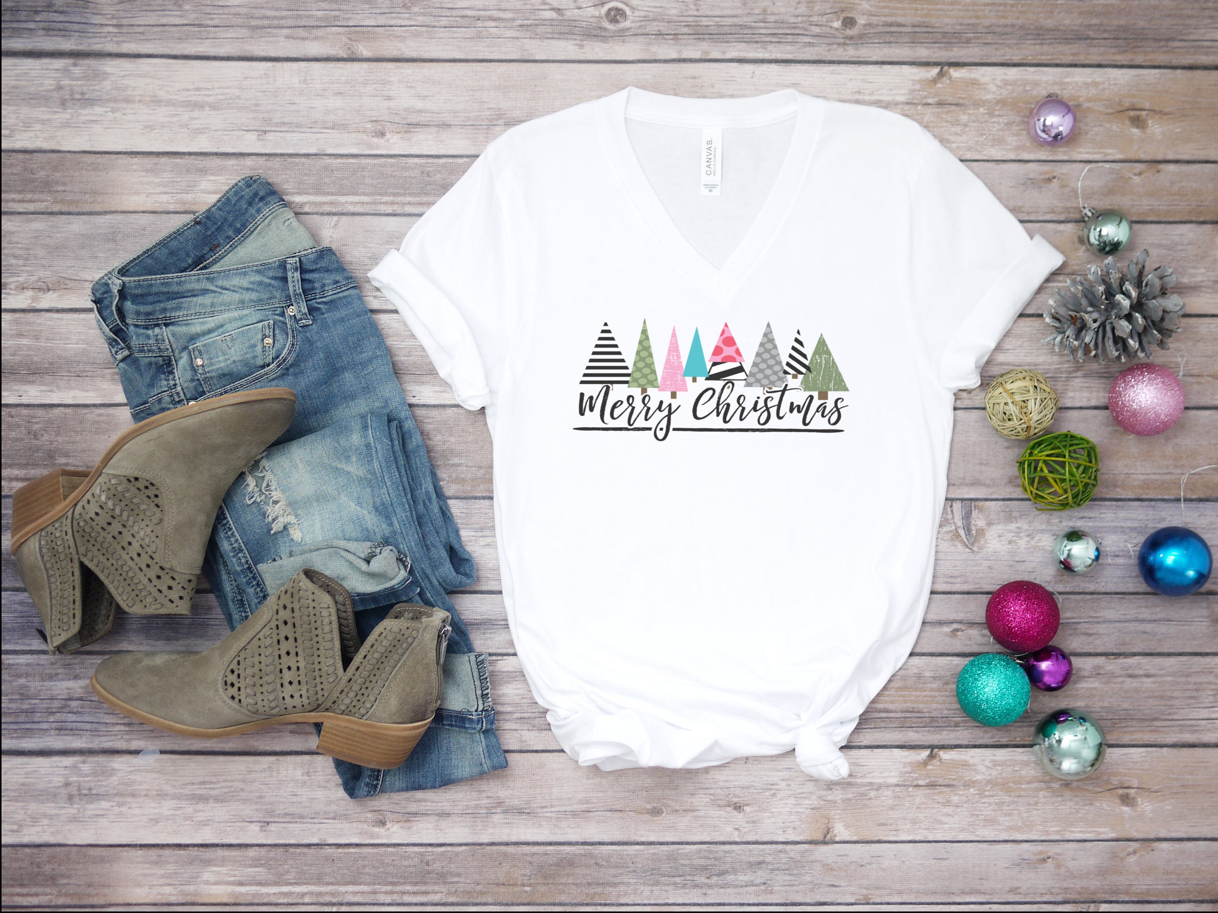 Christmas Shirt Merry Christmas V Neck 
