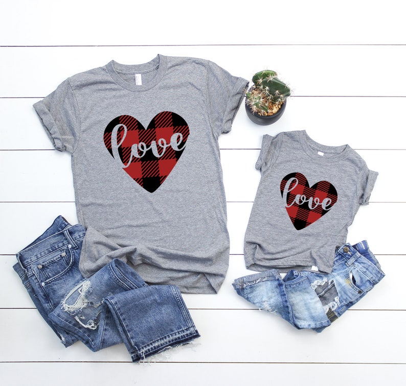 Youth Valentine Shirt Buffalo Plaid Love Heart Shirt Girls Etsy
