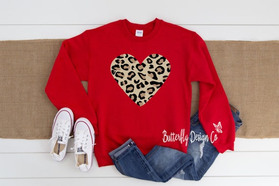 red shirt with leopard heart