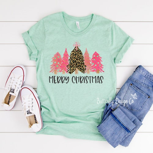 Christmas Shirt - Merry Christmas Shirt - Leopard Print Tree Shirt - Pink Christmas Tree Shirt - Christmas Graphic Tee - Cute Christmas Tee