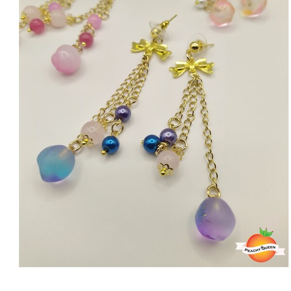 Peach Glass Dangle Earrings for EGL, Kawaii Accessories, Lolita Accessories, Classic Lolita, Georgia, Deocra, lolita jewelry, gift