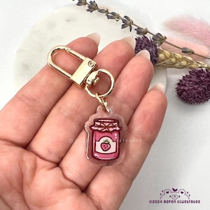 Little Strawberry Jam Mini Acrylic Keychain, Kawaii Tiny Jelly Charm, Small Keychain