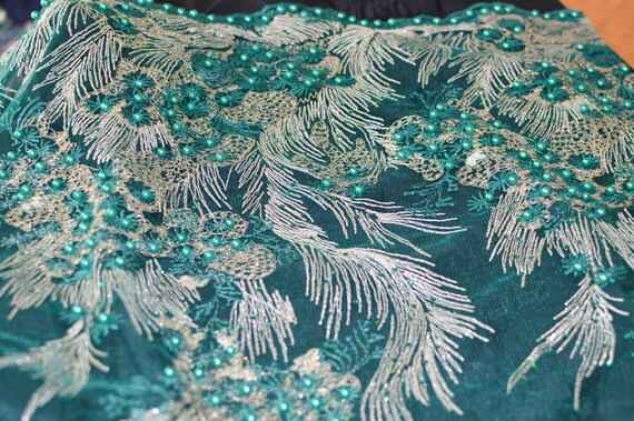 teal lace material