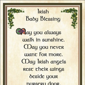 Irish Baby Blessing, Irish Family Blessing, Irish Blessing, New Baby Blessing, May Irish angels rest their wings beside your nursery door. image 2