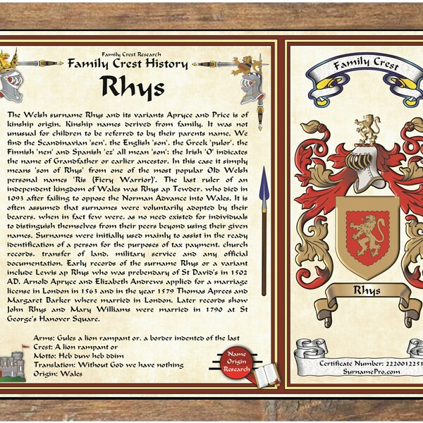 Family Name History Certificate Etsy Family Name History Certificate Etsy