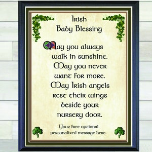 Irish Baby Blessing, Irish Family Blessing, Irish Blessing, New Baby Blessing, May Irish angels rest their wings beside your nursery door. image 3