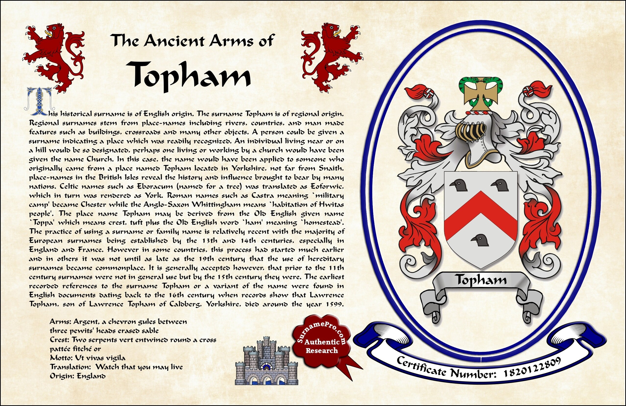 Family Crest With Coat of Arms Last Name Meaning and Surname Etsy