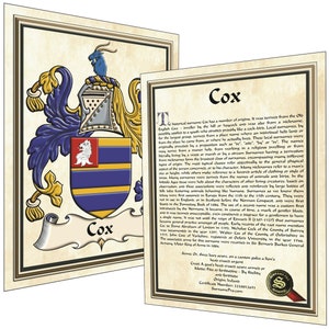 Two Page Family Crest Coat of Arms with Surname History Last Names, Surnames, Coats of Arms, Family Name History Crests, SurnamePro Armorial