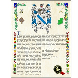 Family Name History Print With Coat of Arms & Surname Origin - Etsy