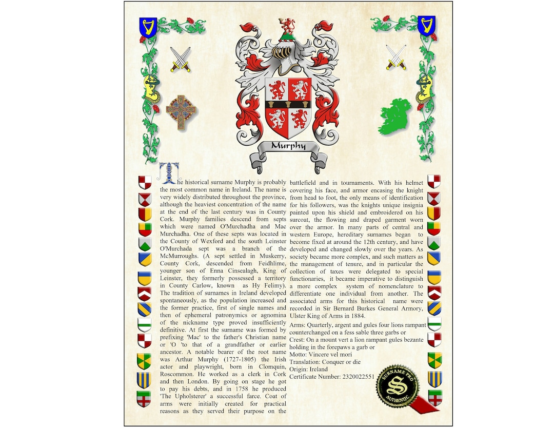 Family Name History Print With Coat of Arms & Surname Origin - Etsy