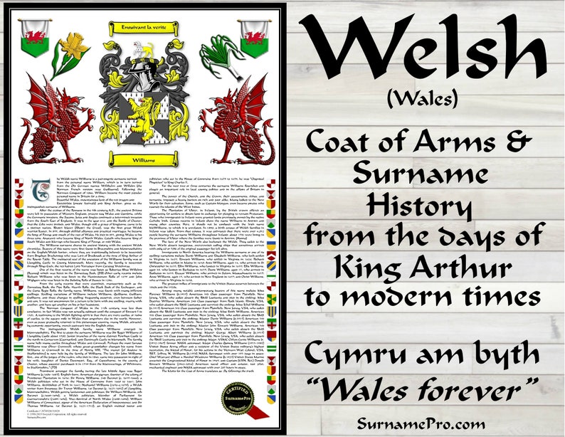 Welsh Surnames From the Land of King Arthur Merlin and the Etsy