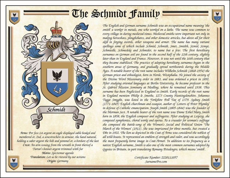 Digital Family name origin crest and coat of arms PDF download surname history, personalized name gift, Fathers day gift, family crest image 3