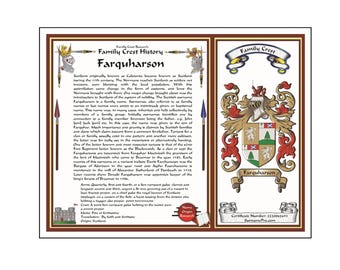 Digital Surname origin history with coat of arms - family crest last name origin ready to print on 8.5x11 paper.