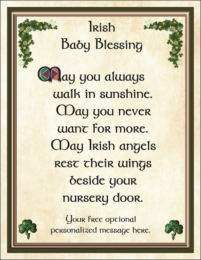 Irish Baby Blessing, Irish Family Blessing, Irish Blessing, New Baby Blessing, May Irish angels rest their wings beside your nursery door. image 2