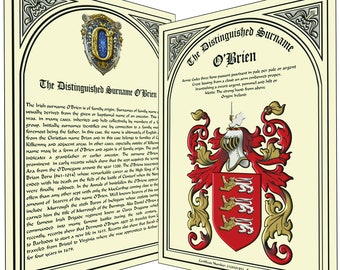 Family Name Crest - Coat of Arms - 2 page personalized custom Armorial from ancient Heraldry records.