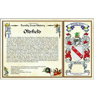 11X17 coat of arms design family crest history featuring family names with motto, translation, and certificate number.