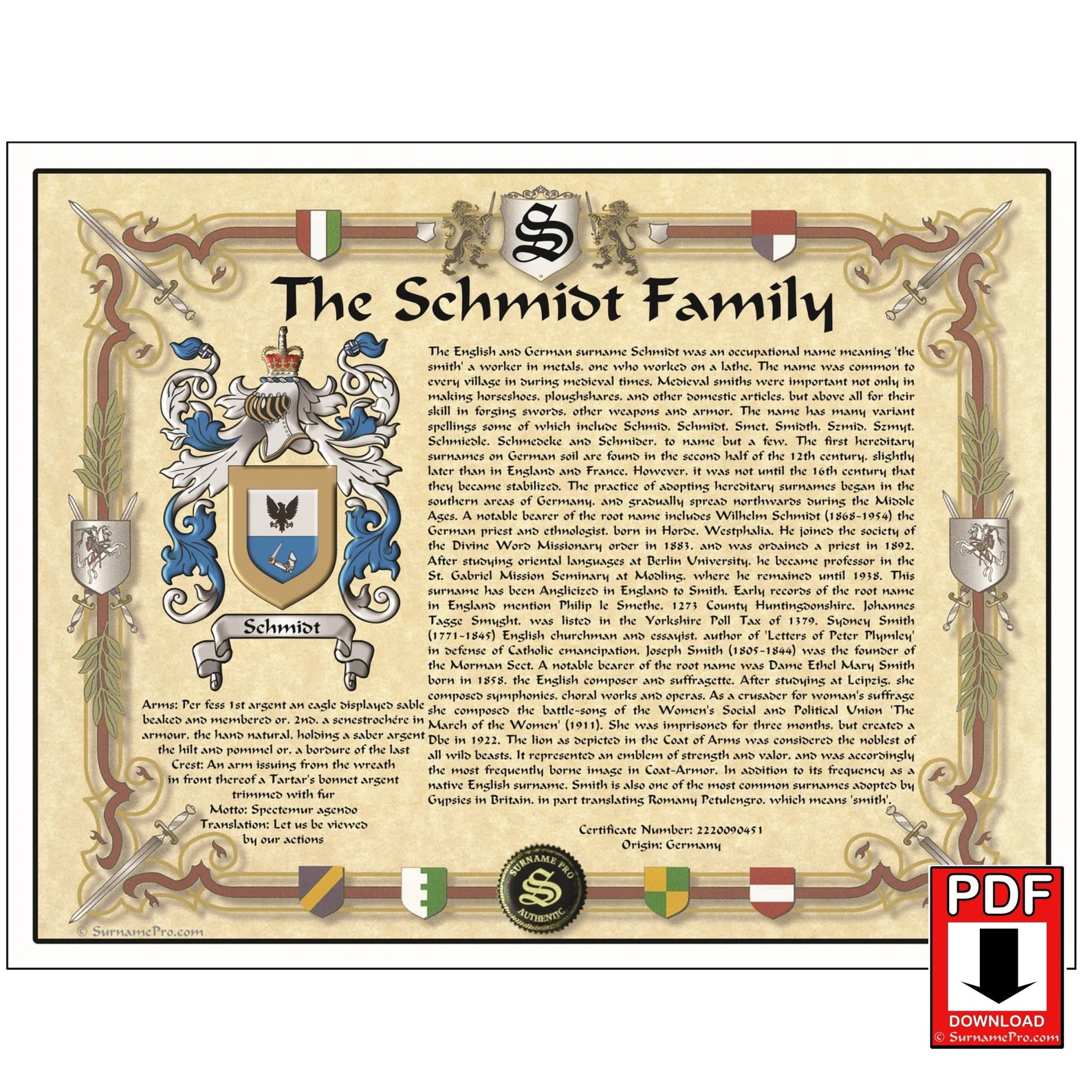 Family Crest Coat of Arms Name Origin Print at Home Digital Download ...
