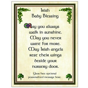 Irish Baby Blessing, Irish Family Blessing, Irish Blessing, New Baby Blessing, May Irish angels rest their wings beside your nursery door. image 1