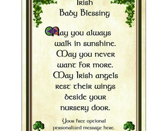 Irish Baby Blessing, Irish Family Blessing, Irish Blessing, New Baby Blessing, May Irish angels rest their wings beside your nursery door.