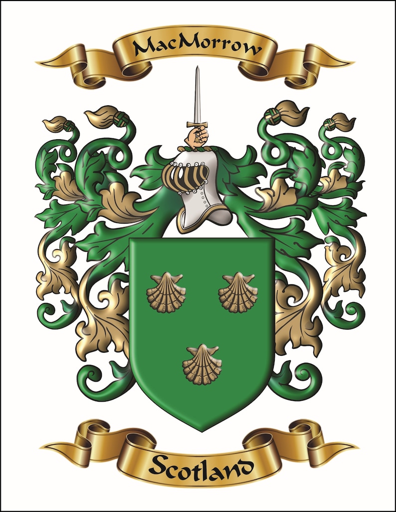 Custom personalized family name origin coat of arms and crest featuring enhanced graphics of archived surname origin herladry. image 5