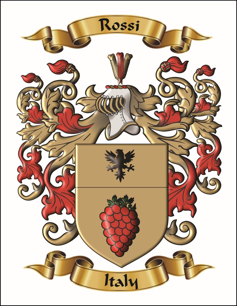 Custom personalized family name origin coat of arms and crest featuring enhanced graphics of archived surname origin herladry. image 8