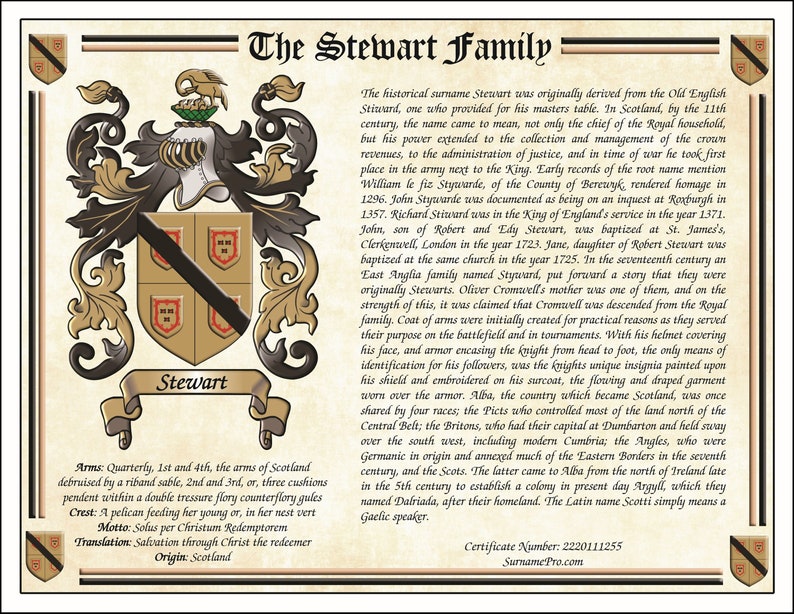 Digital Family name origin crest and coat of arms PDF download surname history, personalized name gift, Fathers day gift, family crest image 10