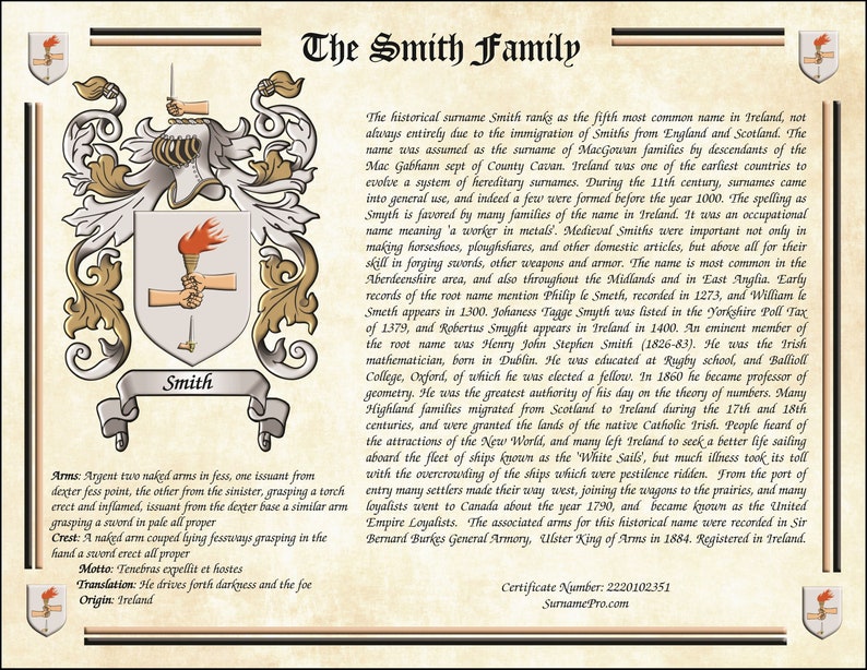 Digital Family name origin crest and coat of arms PDF download surname history, personalized name gift, Fathers day gift, family crest image 4