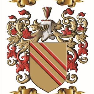 Custom personalized family name origin coat of arms and crest featuring enhanced graphics of archived surname origin herladry. image 10