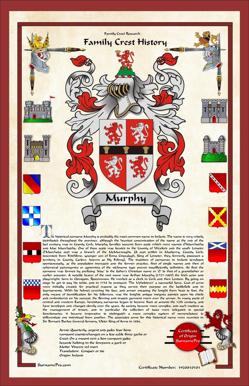 SurnamePro family crest history custom coat of arms design | Etsy