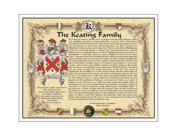 Family Crest Coat of Arms name origin print at home digital download. Ready to print 8.5x11 PDF file. Print extras as gifts for the family.
