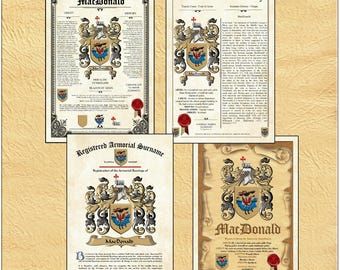 Custom personalized family crest coat of arms with surname origin history blazon of arms and much more