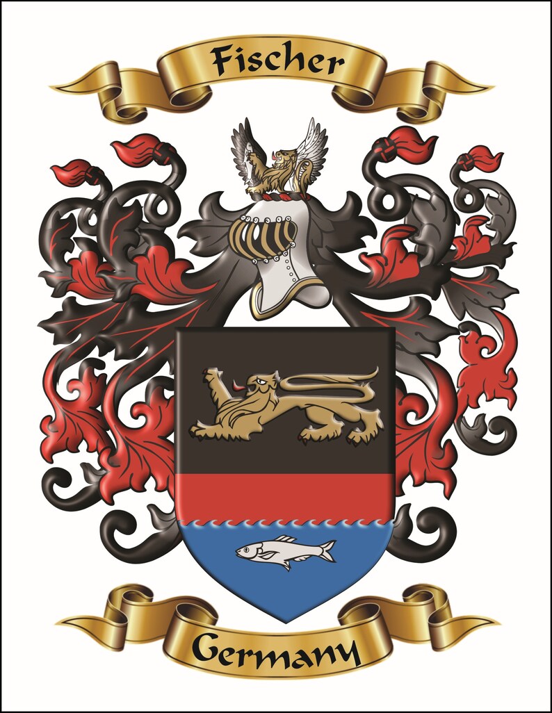 Custom personalized family name origin coat of arms and crest featuring enhanced graphics of archived surname origin herladry. image 3