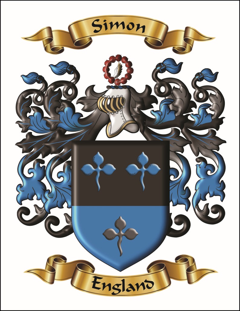 Custom personalized family name origin coat of arms and crest featuring enhanced graphics of archived surname origin herladry. image 9