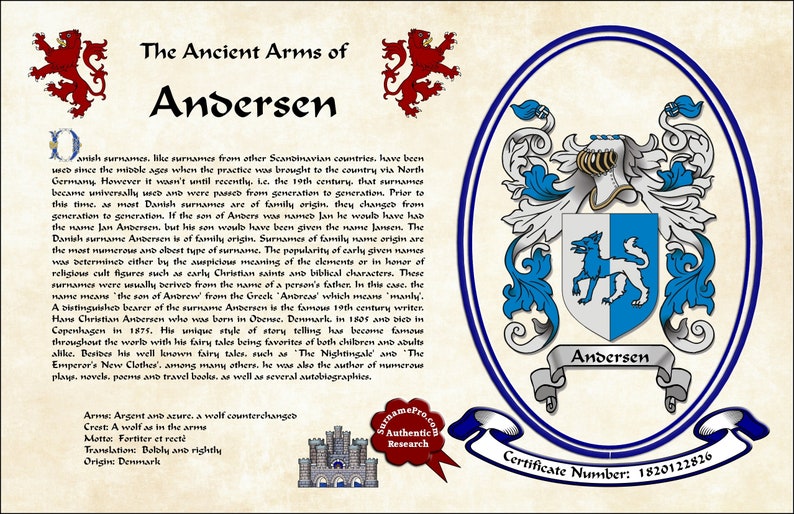 Family Crest With Coat of Arms Last Name Meaning and Surname Etsy