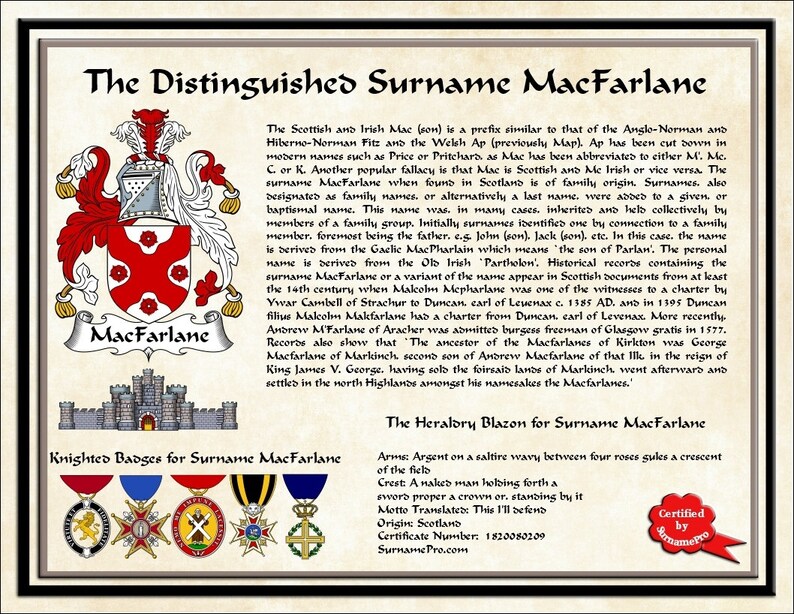 Family Crest Coat of Arms Print: Surname History & Heraldry - Etsy
