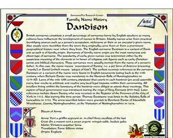 Family Name Origin History with Certificate plus Coat of Arms - Family Crest available