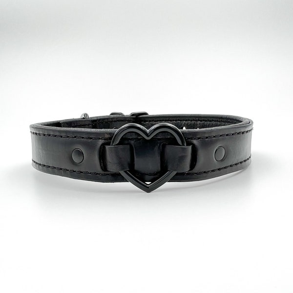 Black leather and all back hardware and black heart choker/collar