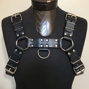 Black leather bulldog harness