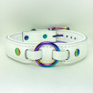 White leather collar with iridescent hardware