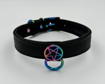 Inverted Pentagram Iridescent leather collar/choker