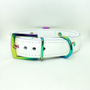 White leather collar with iridescent hardware image 3
