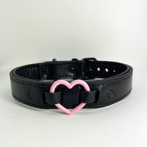 black leather collar/choker pink heart black hardware