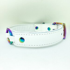 White leather collar with iridescent hardware image 2