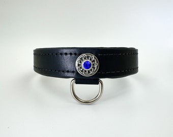 Black leather collar/choker with rhinestone and celtic design