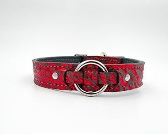 Grey with red suede/leather collar/choker with all silver hardware