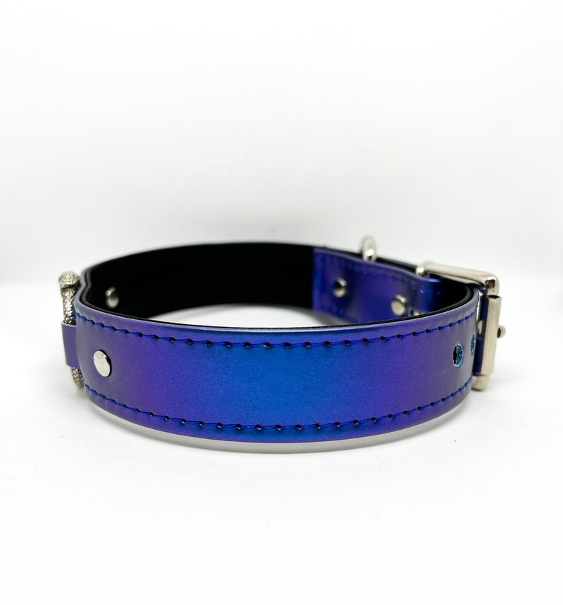 3/4 Iridescent blue Faux leather collar/choker VEGAN image 2